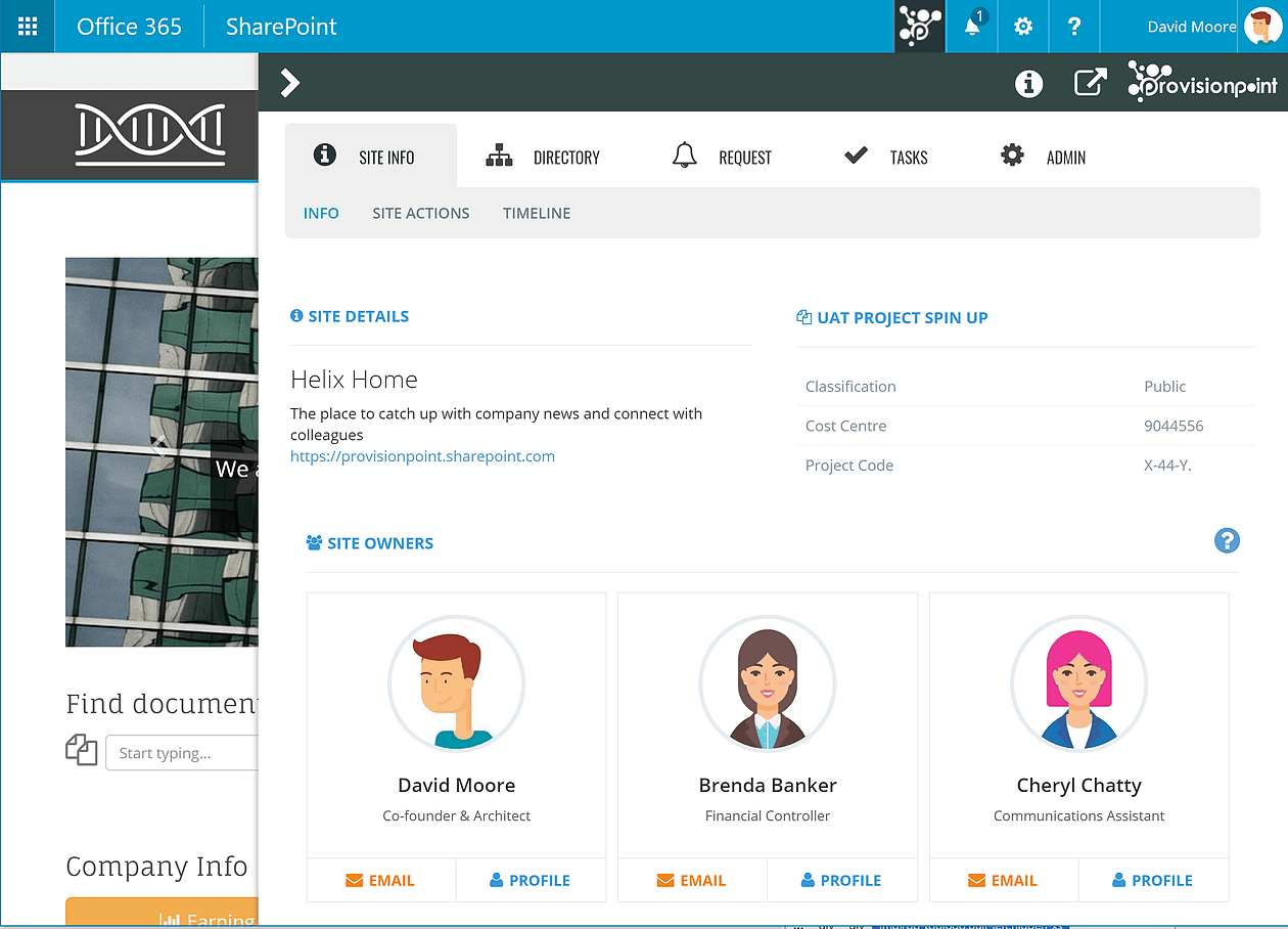 ProvisionPoint Overlay for a SharePoint Site
