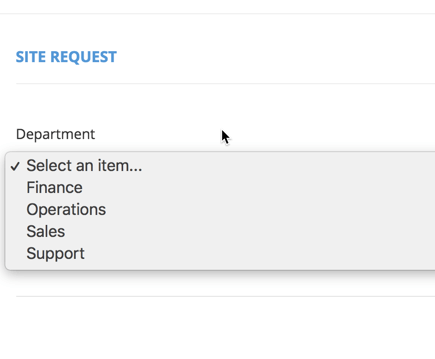 Selecting a Department in Request Form