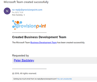 Notification for new Microsoft Team Notification for new Microsoft Team