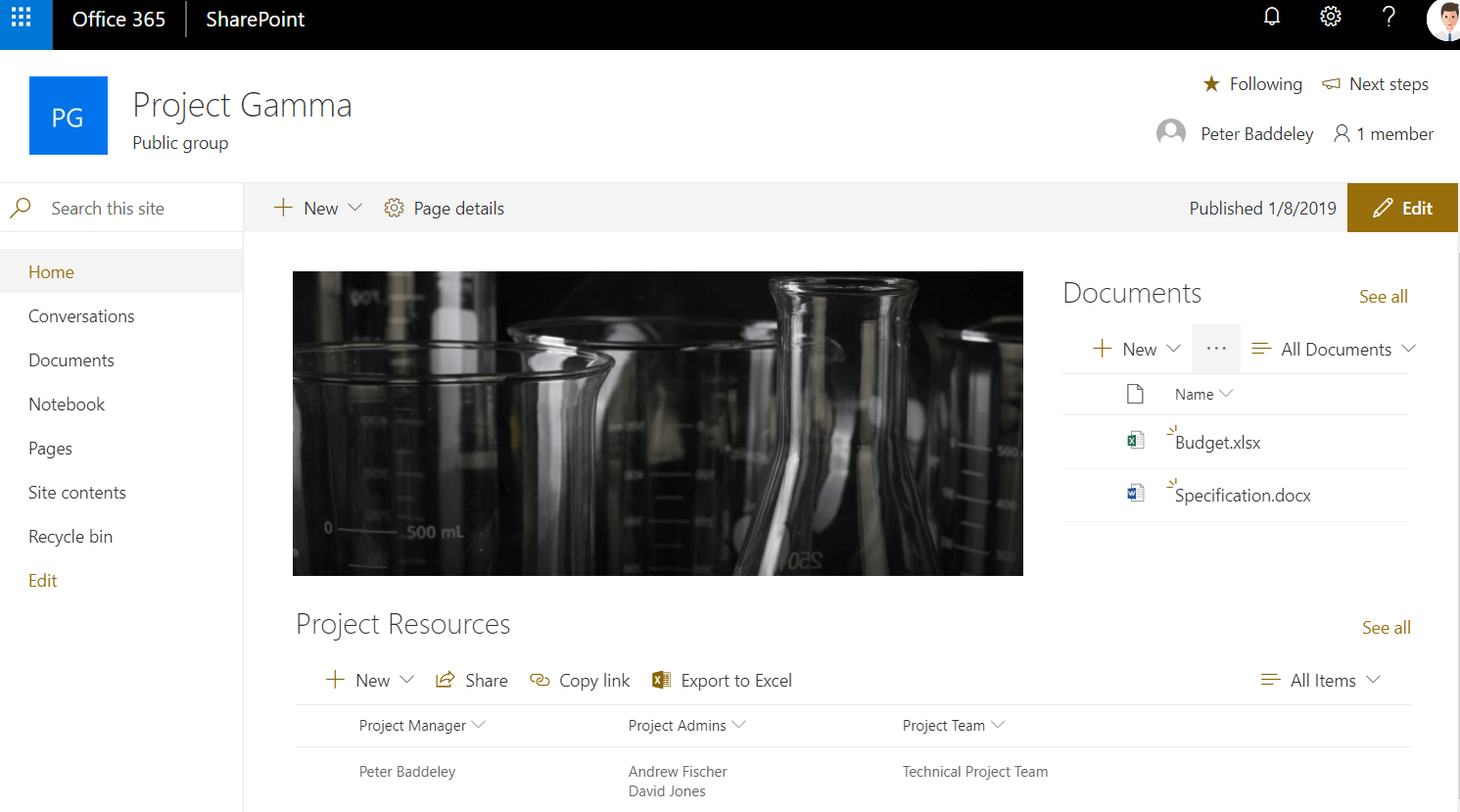 Project Resources SharePoint Site
