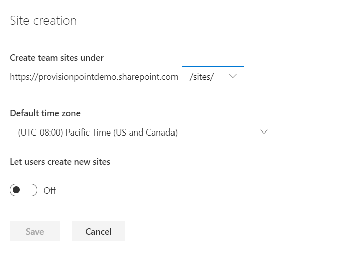 Site creation in New Admin Center