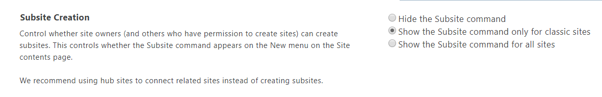Site creation Subsites