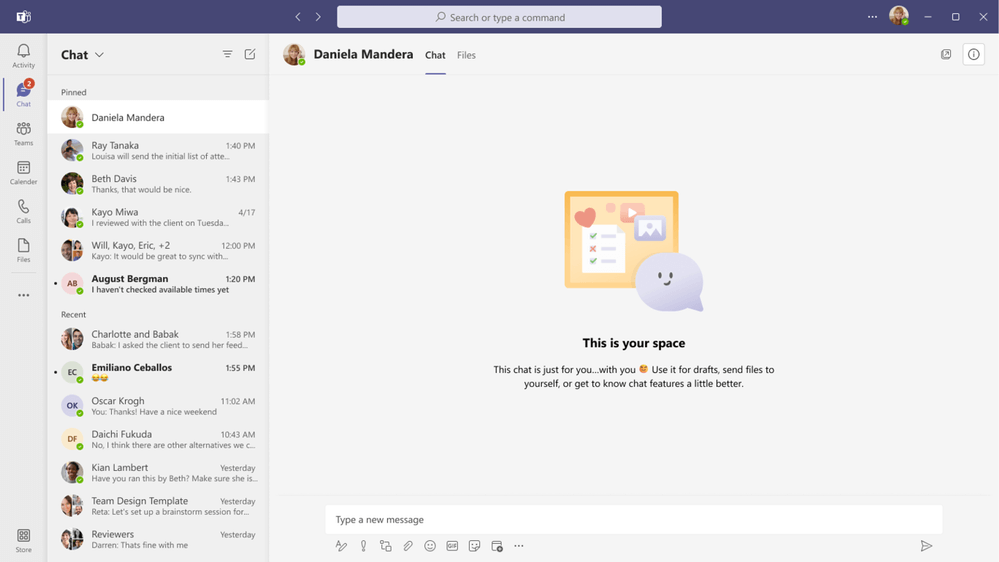 Microsoft Teams chat with self